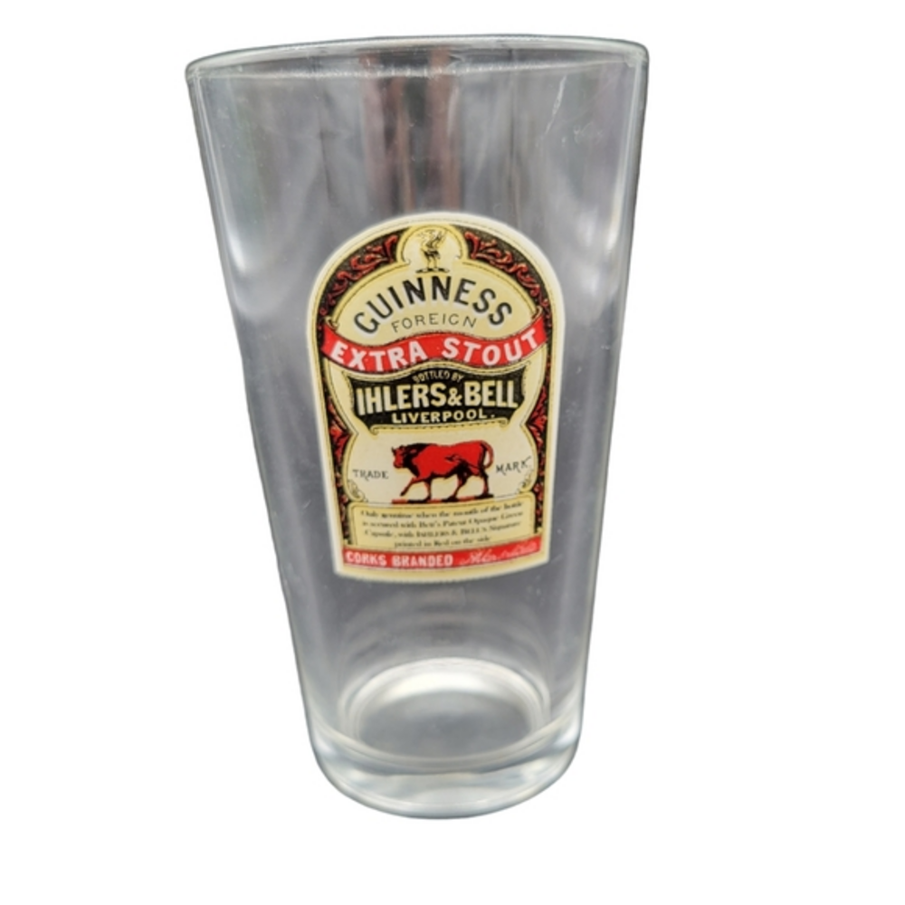 Guinness‎ Pint Glass Extra Stout Ihlers & Bell Liverpool Bull Beer Pub Tumbler